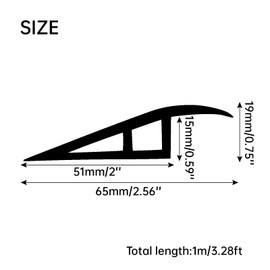 Qiveno Vinyl Floor Transition Strip 36" - Universal Threshold Ramp for Wheelchairs/Vacuums (1/2"-3/5" Doorway, Black) | Waterproof PVC, Non-Slip Surface & Instant Installation