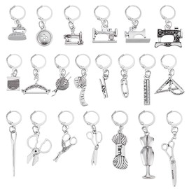 PLIGREAT 21 Stück Nähanhänger, Antik Silber Mix Schere Knopf Garn Anhänger Nähen Maschenmarkierer für Schmuckherstellung Stricken Weben