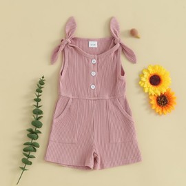 BeQeuewll Toddler Baby Girl Summer Clothes Halter Strap Romper Sleeveless Jumpsuit Onesie with Pockets Girls One Piece Outfit (Tie Up-Pink, 2-3 Years)