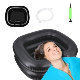 Inflatable Shampoo Basin - Portable Hair Washing Tray for Disabled, Elderly, Bedridden - Leak-Proof, with Neck Support & Drain Hose - Perfect for Dreadlocks, Curly Hair & Thick Hair(Black)