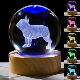 3D Bulldog Gifts for Women Crystals Ball 60mm - Bulldog Figurines Decor Glass Animals Figurine Bulldog Gifts Stuff for Room Birthday for Best Friend Lovers Keepsake Paperweight