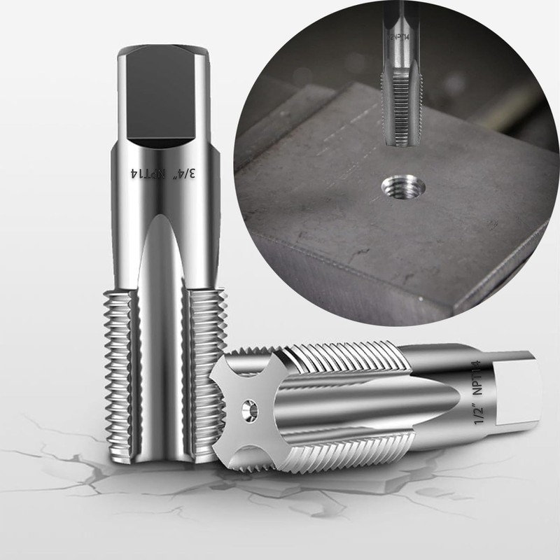 YUENTOEN NPT 5-Piece Threading Tap, Size 3/4", 1/2", 3/8", 1/4"
