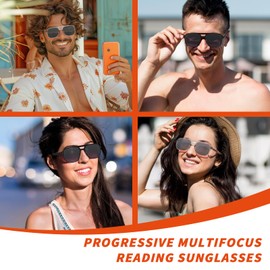 JO Progressive Multifocus Reading Sunglasses Men Women - No Line Progressive Sun Reader Half-Rim for Mid-Near (Black/Tortoise, 3, x)