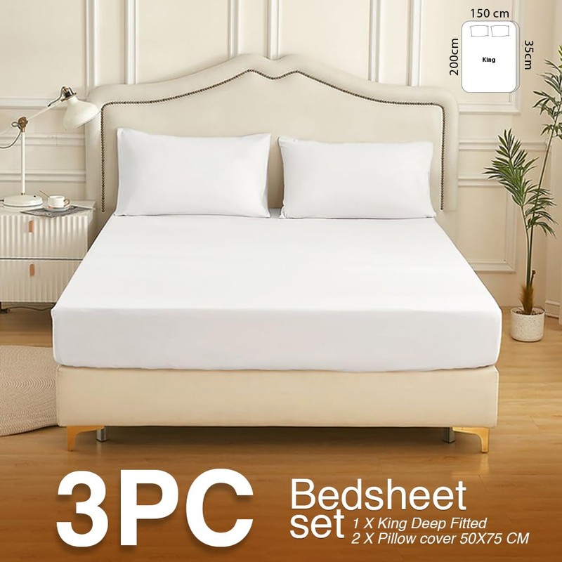 Cottonople 3 Piece King Size Fitted Sheets Set - 120