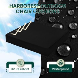HARBOREST Outdoor Chair Cushions Set of 4 - Square Corner Waterproof Outdoor Cushions for Patio Furniture - Patio Furniture Cushions with Ties, 18.5"x16"x3", Black