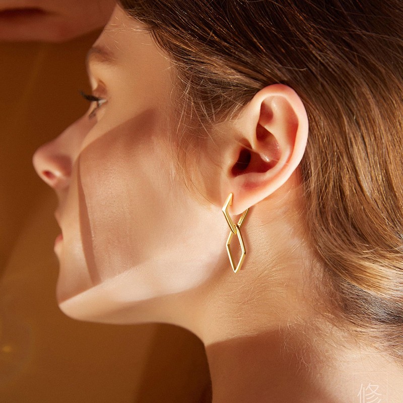 ALEXCRAFT Drop Eckige Ohrringe Gold Hängend Creolen Eckig Damen Klein14K