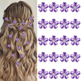 YISSION 20Pcs Mini Pearl Flower Hair Clips Cute Rhinestone Hair Pins Small Decorative Hair Clips Wedding Hair Barrettes Purple Flower Hair Clips Bridal Hair Accessories for Girls Women