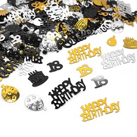 18th Birthday Confetti Black Gold Happy Birthday Confetti Party Decorations Table Décor Cards Sprinkles Women Gifts for 18 Birthday (18 HAPPY BIRTHDAY)