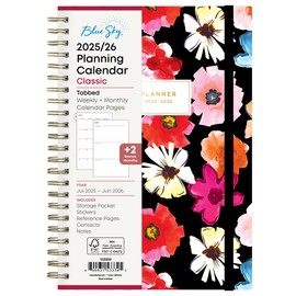 Blue Sky 2025-2026 Weekly and Monthly Academic Year Planner Calendar, July 2025 - June 2026, 5" x 8", Hard Cover, Wirebound, Storage Pocket, Laminated Tabs, Stickers, Pop Garden