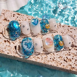 Ocean View Nail Tips - Coffin Egg / 오션뷰 네일팁 - 코핀에그