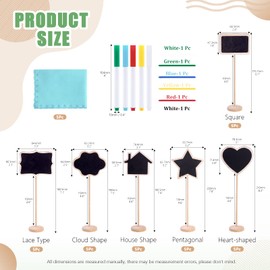 Wokape 40Pcs 6 Designs Wood Mini Vertical Chalkboards Signs with Liquid Chalk Markers and Polishing Cloth Assortment Kit, Chalkboards Blackboard for Weddings, Message Board Signs