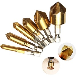 Countersink Drill Bit, Baban Countersink Drill Bit Set 6 Pcs 1/4'' Hex Shank HSS 5 Flute Countersink 90 Degree Center Punch Tool Sets for Wood Quick Change Bit 6mm-19mm