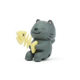 TeaMates - 1pc Cute Fishing Cat with Fishbone - Tea Bag String Holder - Tea Accessory for Cup and Mug - Unique Funny Holiday Novelty Gift - Animal Figurine Drink Marker