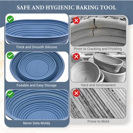 Sourdough Whisper Premium Foldable Silicone Sourdough Banneton Basket | Bread Proofing & Baking Basket Set - Includes Oval & Round Bowls (9.5 Inch) - Oven & Dishwasher Safe, Gifts for Bakers - Blue