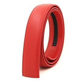 Glamicci Mens Ratchet Leather Belt without Buckle-35mm 1 3/8”| Replacement Ratchet Belt, Adjustable Sliding Type without Buckle | Replacement Autolocking Belt Straps (02Red Strap125)