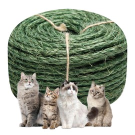 Green Sisal Rope 1/4 Inch by 49-Feet for Cat Scratching Post Tree Tower Replacement Repair and Replace, DIY Hemp Twine Rope for Kittens Shelves Furniture Window Bed Perch House Climbing, 6mm by 15m