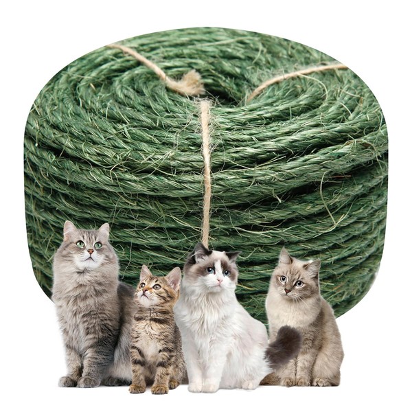 Green Sisal Rope 1/4 Inch by 49-Feet for Cat Scratching
