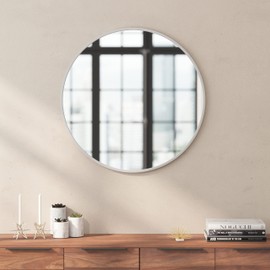 Taylor & Logan Julianne 30" Round Silver Metal Framed Wall Mirror - Large Accent Mirror for Bathroom, Vanity, Entryway, Dining Room, & Living Room