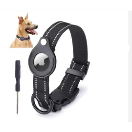Generic Airtag Dog Collar, Luxury Heavy Duty Nylon Reflective Adjustable Anti-Lost Pet Dog Cat Tracking Collar with Leather Airtag Tracker Holder, Dog Product Dog, Medium size, Black