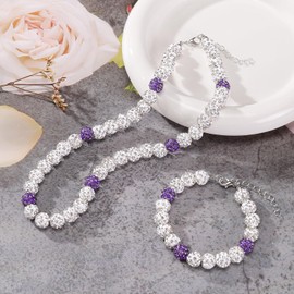 Rltshido Baseball Bling Necklace Baseball Necklace Beads Baseball Bracelet Ice Collection Necklace Phillies Baseball Necklace Gear (White/Purple)