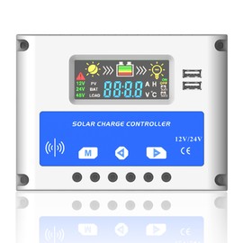 Anern 30A PWM Solar Charge Controller 12V 24V Auto, Dual USB Solar Panel Battery Intelligent Regulator with Color LCD Display, Auto Parameter Adjustable, Timer Setting, Multiple Load Control Modes