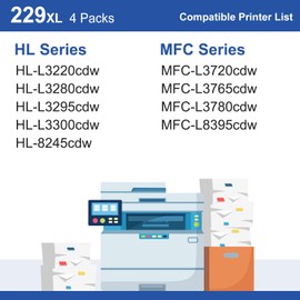 TN229XL TN229 High Yield Toner Cartridge Compatible Replacement for Brother TN229XL TN229 Works with Brother MFC-L3780CDW HL-L3280CDW HL-L3220CDW MFC-L3720CDW HL-L3295CDW HL-L8245CDW Printer 4-Pack