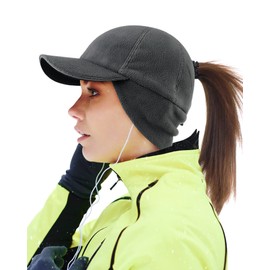 Gisdanchz Winter Hats for Women Ponytail Hat with Ear Flaps Casquette Hiver Femme Fleece Baseball Cap Hat with Ponytail Hole for Running Hiking Walking Outdoor Running Gear Accessories, Dark Grey S/M