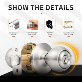 Probrico Keyed Entry Door Knob with Lock, Front Door Knob with Same Key, Interior/Exterior Door Lock, Standard Ball and Satin Nickel 4 Pack