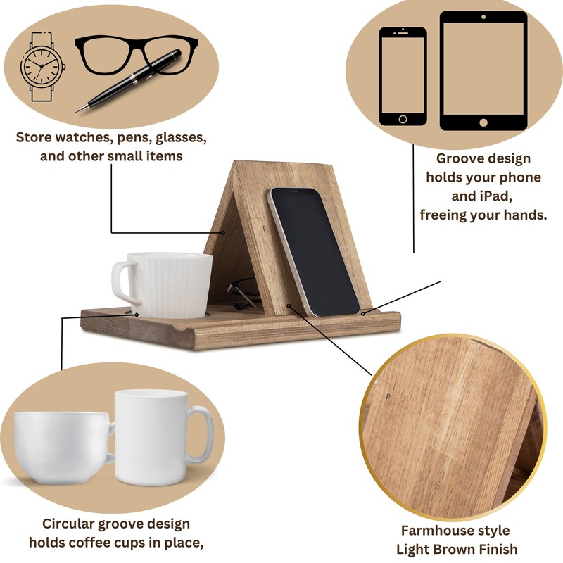 Besuerte Wooden Book Rest Stand, Triangle Book Holder with Coffee