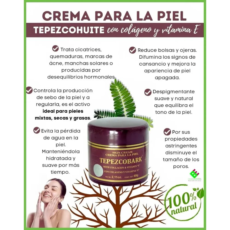 Crema De Tepezcohuite (tepezcobark), Con Colágeno (colageno)