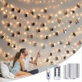 Photo Clip String Lights with Remote, 33FT 100 LED Fairy Lights Picture Clips, 8 Modes USB Powered String Light with 50 Clear Clips for Dorm, Bedroom, Christmas, Party, Wedding Decor (Warm White)