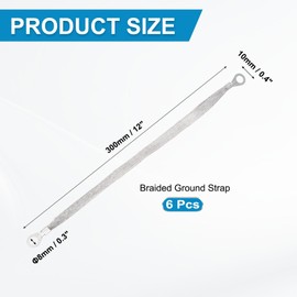 sourcing map 4Pcs Braided Ground Strap 12" x 0.4" Tinned Copper Universal Automotive Flexible Bare Flat Ground Strap Connectors with Terminal Plugs for Most Car Vehicle