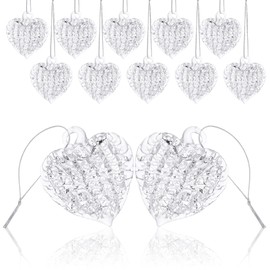 Bskifnn 12PCS Heart Ornaments for Valentine Crystal Glass Heart Shape Hanging Ornaments for Christmas Valentine's Anniversary Wedding Party Decoration