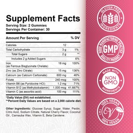 Iron Gummies with Zinc, Calcium, Vitamin C, B6 & B12 | Iron Supplement for Women, Men & Kids | Supports Anemia & Deficiency, Blood Builder & Cell Formation | Chewable Cherry Flavor | 60 Gummies