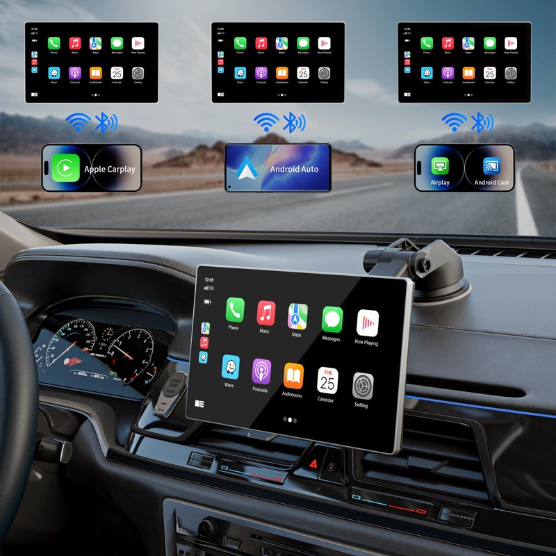 Madoec Portable Apple Carplay Screen for Car, 9" Wireless Apple