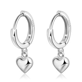 SILBERTALE 925 Sterling Silver Tiny Huggie Earrings Heart Dangle Drop Hoop Earrings for Women