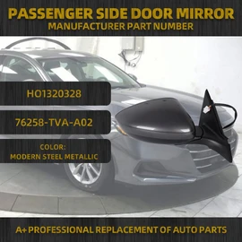 Dasbecan Right Passenger Side Mirror Assembly Compatible with Honda Accord LX Sport 1.5T 2018-2025 Power | Non-Heated | Gray Repalces# HO1321328 76208-TVA-A02, Modern Steel Metallic-3Pins