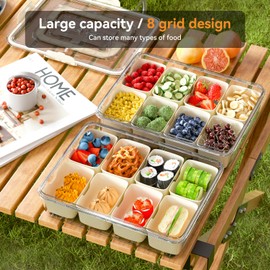 Dimber Snackle Box Container, Divided Serving Tray with Lid and Handle, Adding Cutlery Organizer, 8 Fruit Forks, 2 Spoons, Snackle Box for Sports Events, Candy, Fruits, Snacks,Salad Bar(1-Pack)