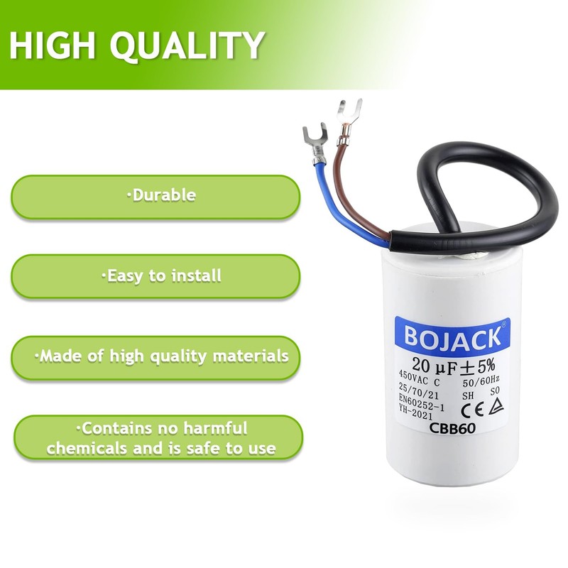 BOJACK 20 uF 450V AC 20 MFD CBB60 Wire Lead