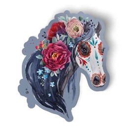 Squiddy Pretty Horse Watercolor Flowers - Vinyl Sticker Decal for Phone, Laptop, Water Bottle (3" Tall)