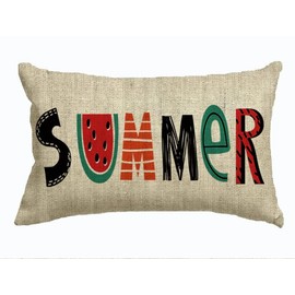 LAHL Summer Pillow Cover, Summer Cute Watermelon Decorative Lumbar Throw Pillow Cover Case Cushion Home Bed Sofa Car Cotton Linen 12x20 Inches
