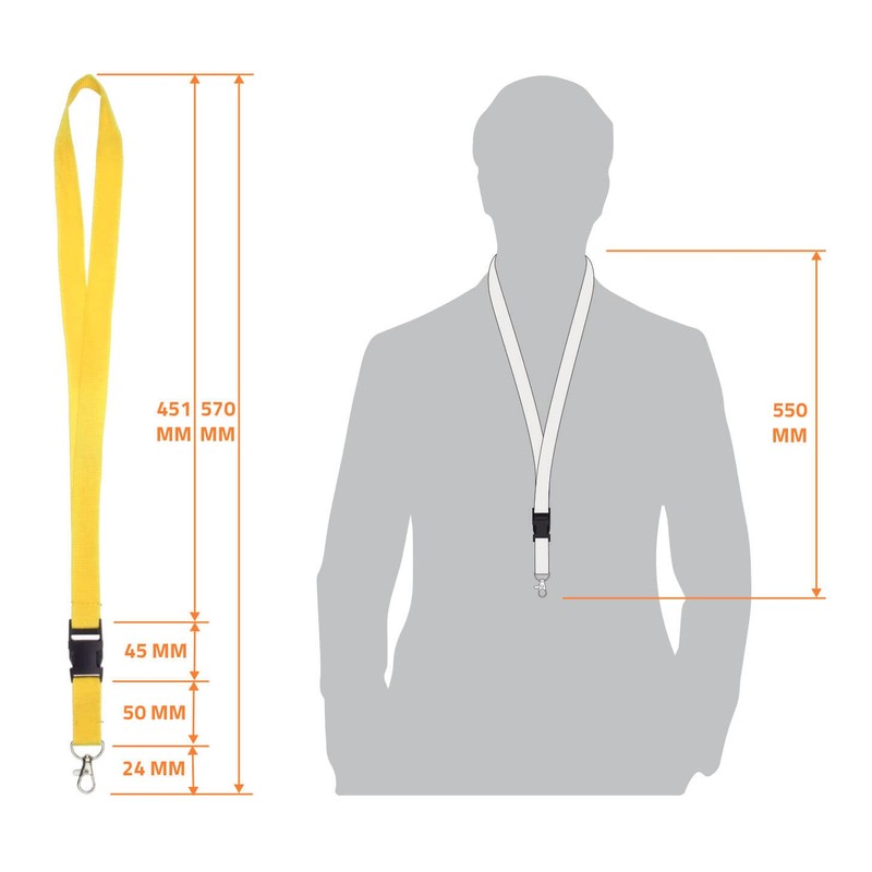 Karteo Lanyard with Carabiner Hook and Buckle Yellow [Pack of