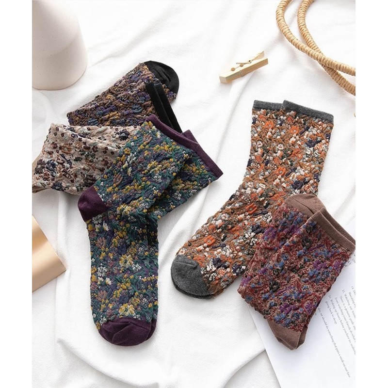 Women's Short Cotton Blend Socks Art Floral Retro Flowers All