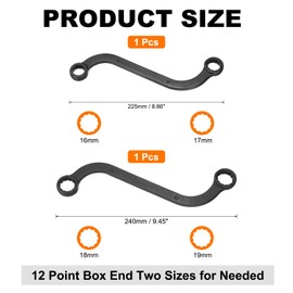 uxcell 16 x 17mm + 18 x 19mm Metric 12-Point S-Style Box Wrench Double End S-Shaped Chrome Plated Cr-V Steel S Box Wrenches for Home Auto Bike Repair Machine Maintenance, Black