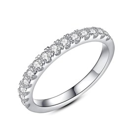 Oivley Moissanite Wedding Bands for Women - Half Eternity, Thin Sterling Silver & White Gold Plated Stackable Anniversary Bands - D Color Moissanite - 65