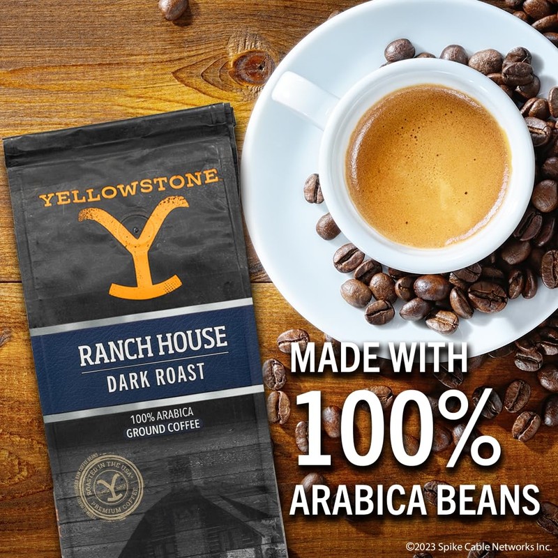 Yellowstone Ranch House Dark Roast Coffee,100% Arabica Ground Coffee, 12