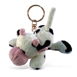 Puzzled Cow Plush Keychain Stuffed Animal Toy - Soft Plush Farm Life Animal White Cow Charm Keyring, Cute Decorative Plush Toy Accessory Fun Buddy - 4 Inches