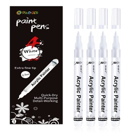 White Paint Pen,4 Pack 0.7mm Acrylic White Permanent Marker White Paint Pens for Rock Painting Stone Ceramic Glass Wood Plastic Glass Metal Canvas Water-based Extra Fine Point
