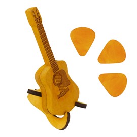 Raxfekro 3 Wooden Guitar Picks, Wooden Case for Plectrums, Guitar Picks with Mini Stand for Ukulele Lovers, Acoustic Guitars, Bass Guitars, Electric Guitars, Vintage Style