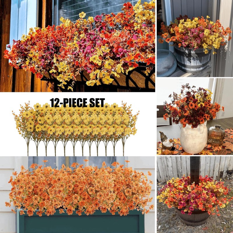 12 Plantas Artificiales con Flores para Decoración al Aire Libre